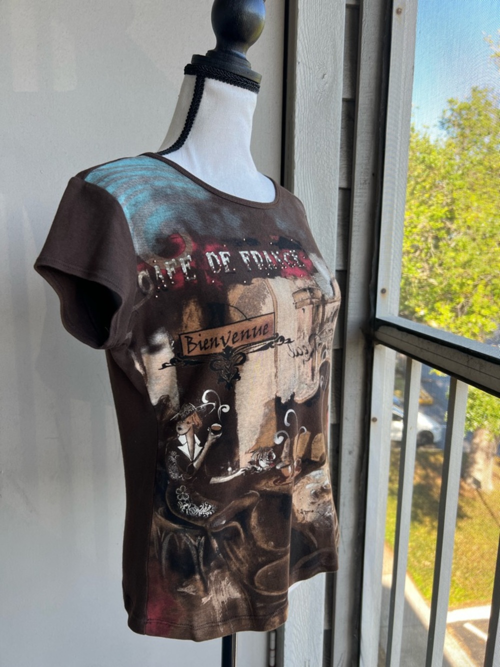 Y2K Blue Canyon Brown Graphic Short Sleeve Top Baby Tee - Picture 2 of 10